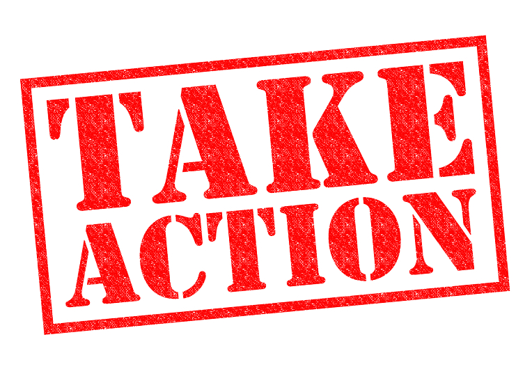 TAKE ACTION red Rubber Stamp over a white background.
